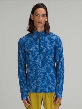 Lululemon Surge Warm 1/2 Zip in Data Rush Mini Jacquard Chambray Mineral Blue